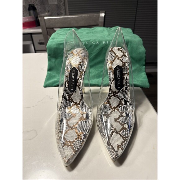 Jessica Rich Sz 38 (7.5 US) So Fancy Snake Print Stiletto Vinyl Heels & Dust Bag - Picture 1 of 13